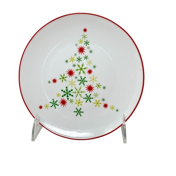 Crate & Barrel Snowflake Holiday Tree Plates Set of 4 Retro Starburst MCM - Picture 2 of 10